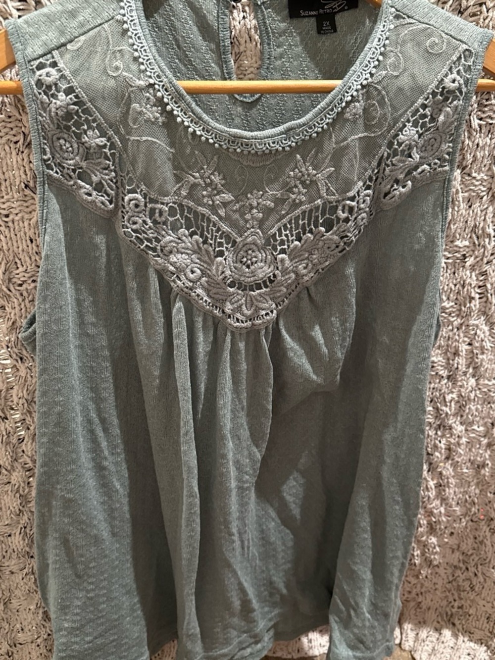 Suzanne Betro Lace Yoke Sleeveless Tank in Sage